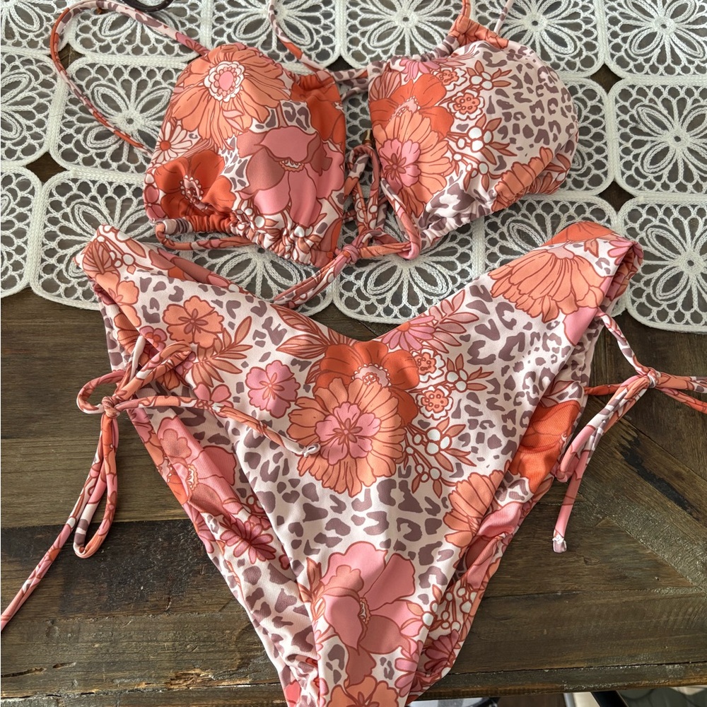 Floral Bikini Set in Pink and Orange